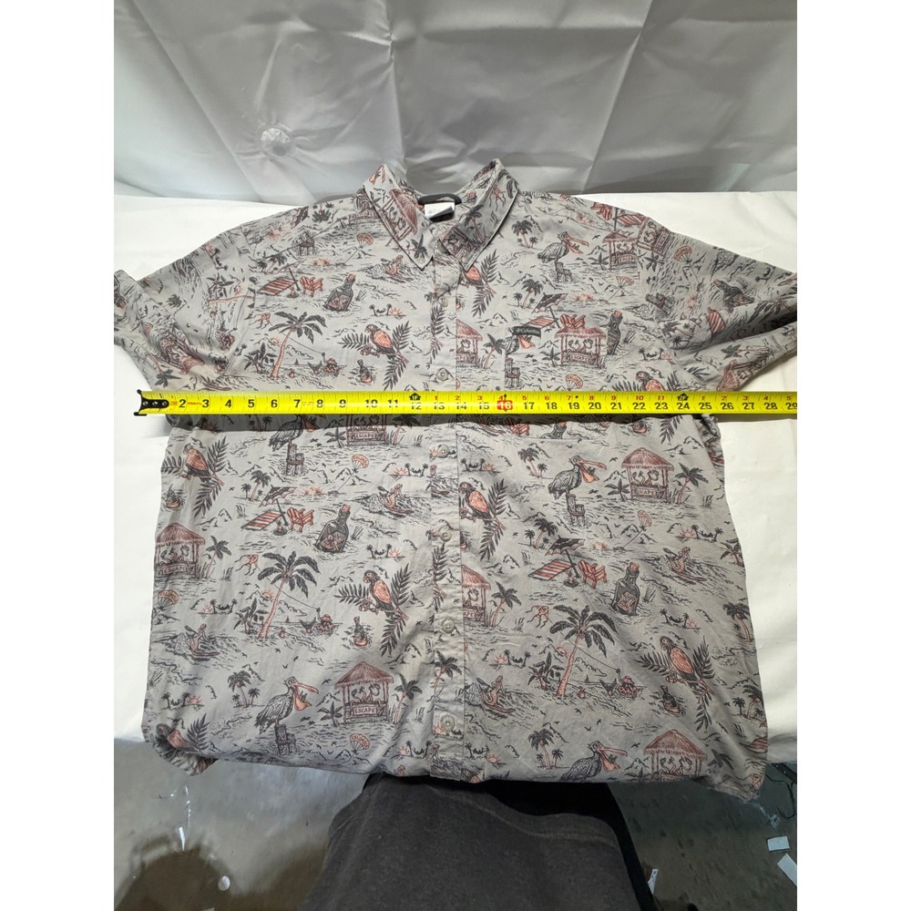 Columbia Mens XLT Tall Grey Tropical Island Parrot Print Button Down Shirt - Picture 7 of 8
